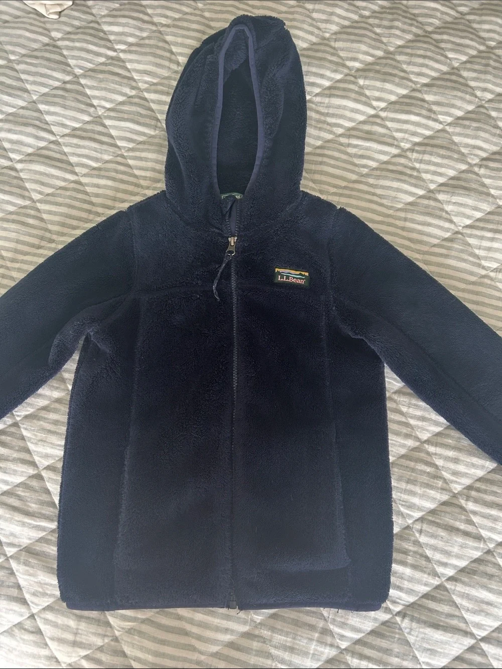 L.L. Bean High Pile Fleece Navy Plush Sherpa Zip-Up Hoodie